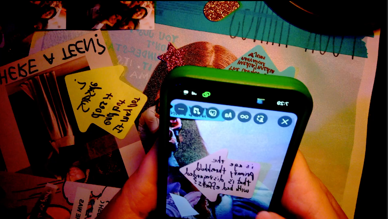 a phone with a photo of a post-it note that says "is age the primary threshold that is disregarded with bad effects?"